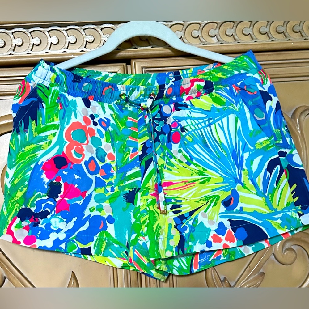 Lilly Pulitzer Shorts Size Small Elastic Waist Drawstring Blue Green yellow Guc